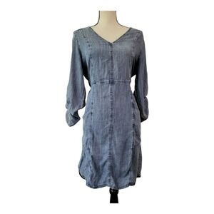 💕VELVET‎ HEART CATALINA LONG SLEEVE ROLL UP DENIM BLUE TENCEL DRESS TOP XS NWT